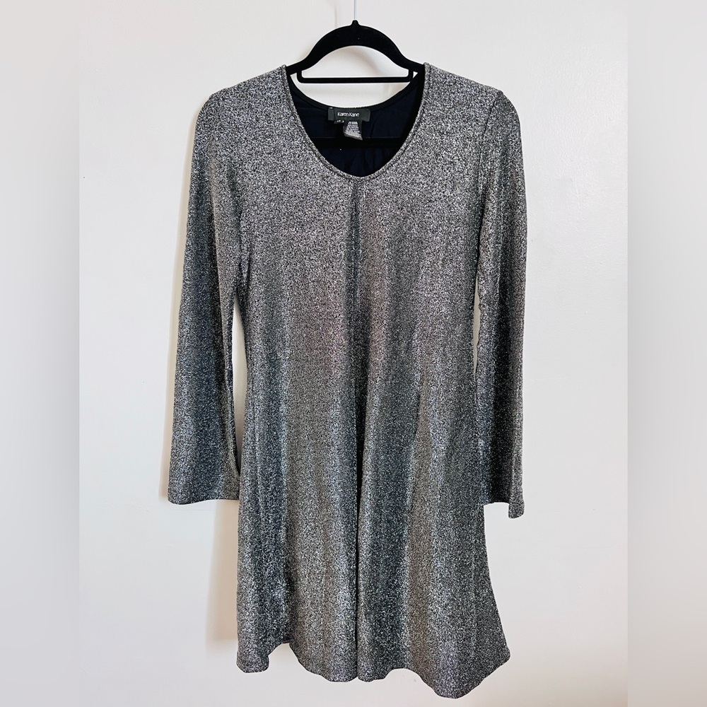 Karen Kane Black Silver Stretch Dress Size XS Shine the Night Glitter